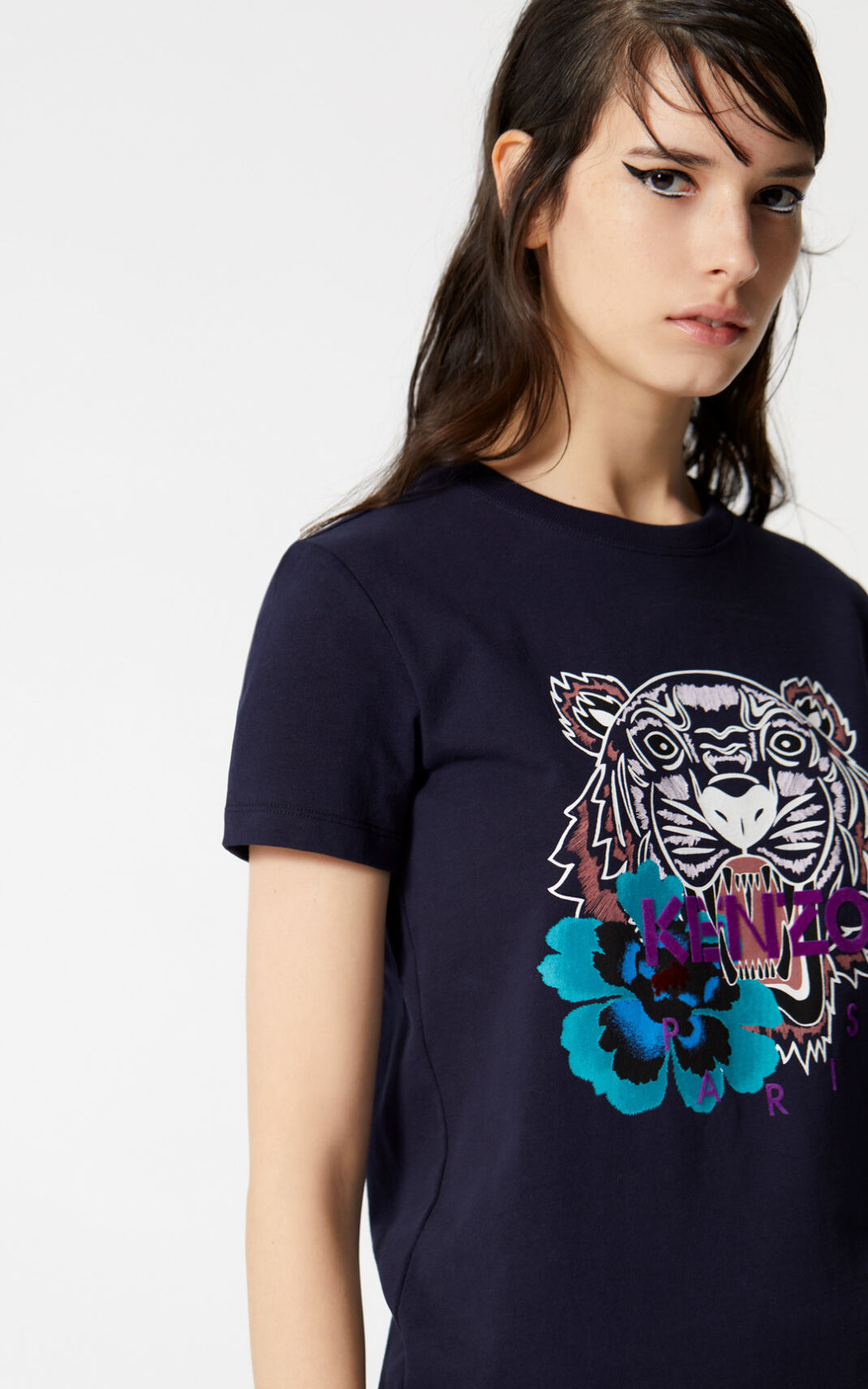 Kenzo Indonesian Flower Tiger Póló Női Sötét Kék | ID.464734